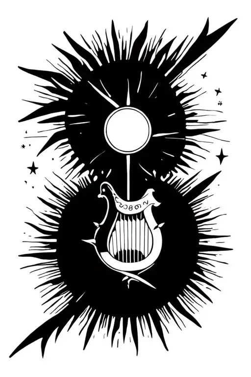 "minimalist withalso sun & lyre" Apollo tattoo design idea