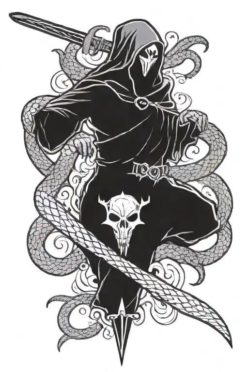ghost with a sword and a snake tattoo design idea
