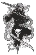 ghost with a sword and a snake tattoo design idea