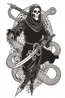ghost with a sword and a snake tattoo design idea