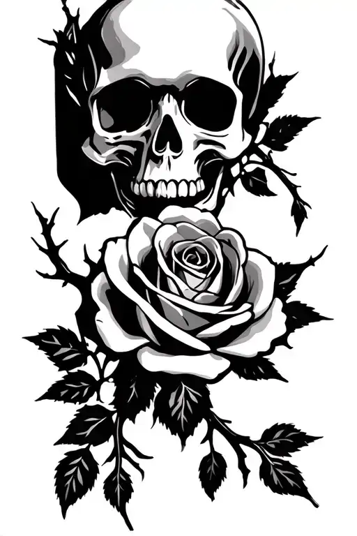 skull and roses thorn girly stencil tattoo design idea