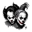 Illustrate me tattoo with pennywise, Annabelle , valak, art the clown, jigsaw, ghost face, the red faced demon and Fredd tattoo design idea