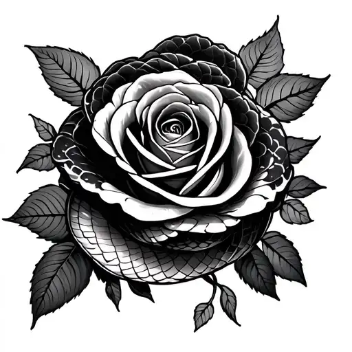 open face roses and snake tattoo design idea