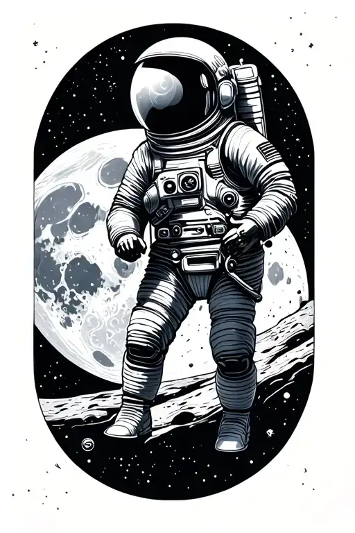 fine Line astronaut floating holding the moon tattoo design idea