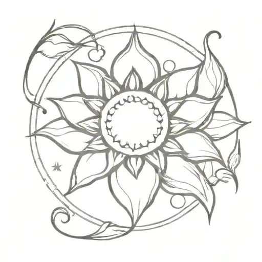 moon sun lotus flower north star tattoo design idea