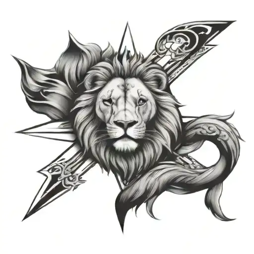 half compass half lion head tattoo design idea