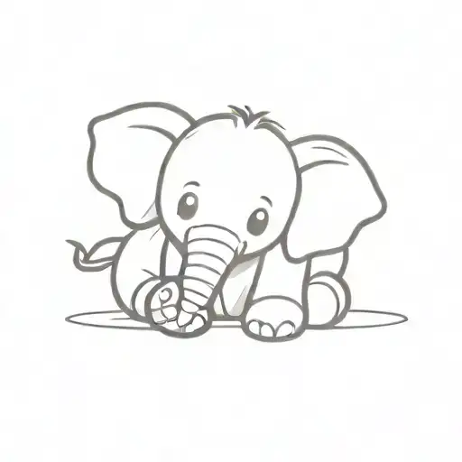 cute baby elephant sitting to the side with trunk up tattoo design idea