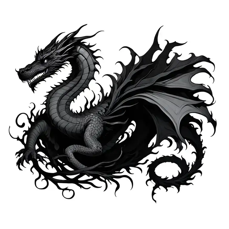 dragon wrapped in vines tattoo design idea