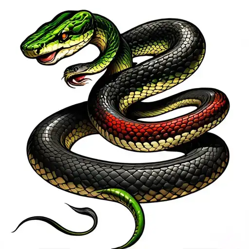 green, black, red, brown snake tattoo tattoo design idea