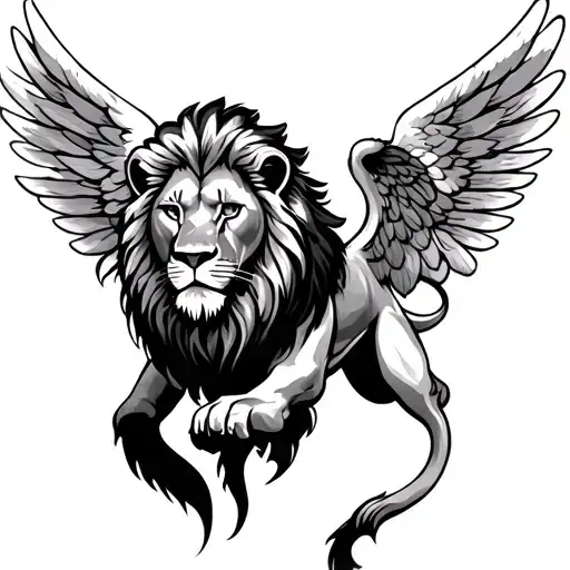 The lion is on the chest and the angel wing is from the chest bone going to the shoulder blade down tattoo design idea