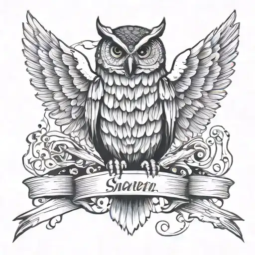 owl with knives for wings. wings should be spread, and the words 'sharpen your knives' should feature in the background  tattoo design idea