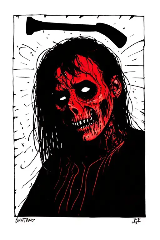 im on drugs and hitting myslef in the face with a hammer. wtf scary and wierd black lined strage avant-garde  tattoo design idea