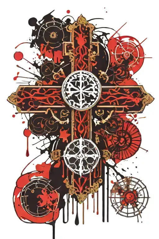orthodox cross with libra zodiac sign tattoo design idea