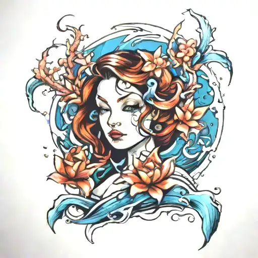 underwater girl tattoo design idea