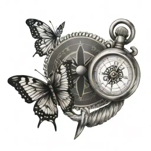 stopwatch compass anchor rope chain butterfly key tattoo design idea