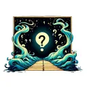 portal to dreamland with swirling mist and floating question marks tattoo design idea