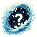 portal to dreamland with swirling mist and floating question marks tattoo design idea