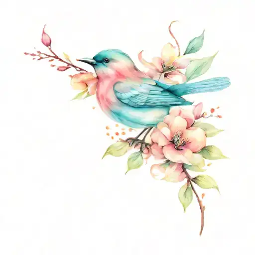 music and songbird on flowers  tattoo design idea