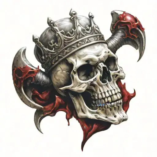 blood thirsty king skull tattoo design idea
