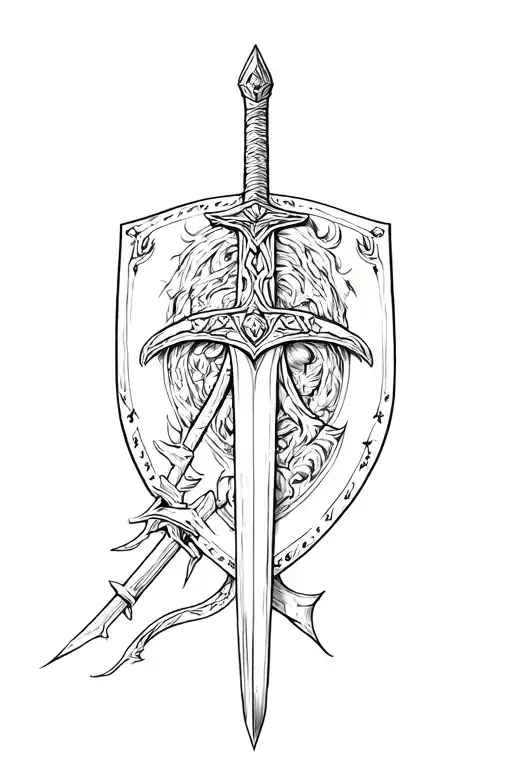 Achilles in war sword shield tattoo design idea