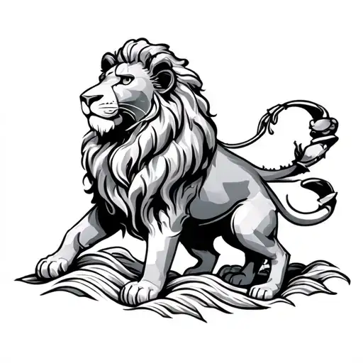 Leo lion, a libra scale, cancer crab, Aquarius waves under tattoo design idea