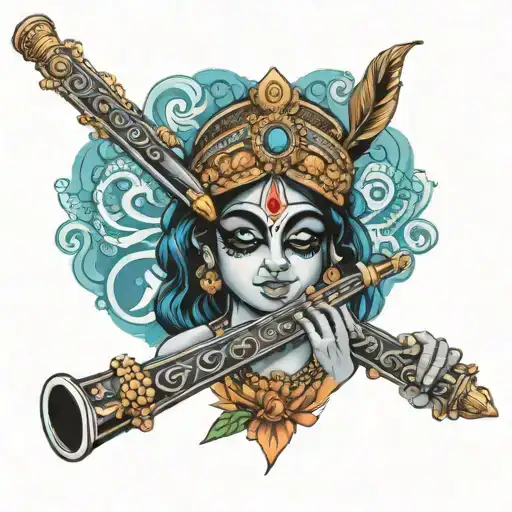jay shree krishna tatoo below the flute    tattoo design idea