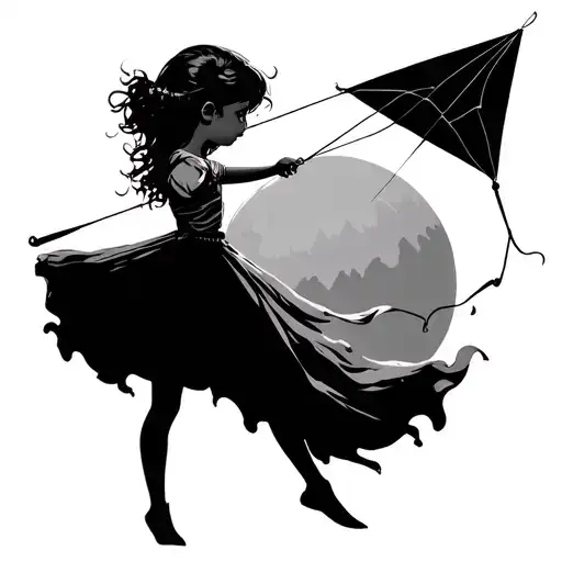 little girl holding kite tattoo design idea