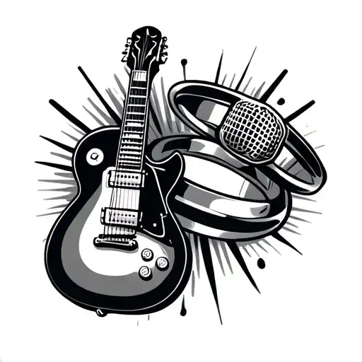 guitar and microphone wedding rings tattoo design idea