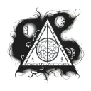 "I am looking for a wrist tattoo design inspired by the Deathly Hallows symbol from the Harry Potter series. The design  tattoo design idea