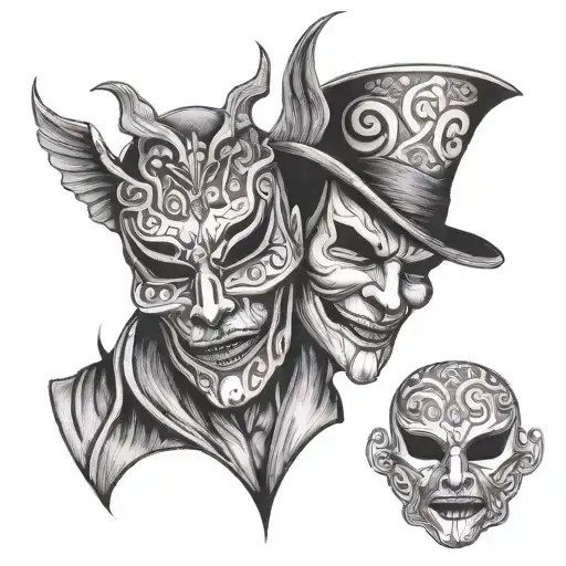 thatre but not the masks tragedy and comedy tattoo design idea