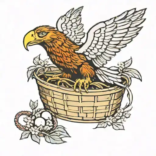 illuminated manuscript eagle nestled in a hand basket tattoo design idea
