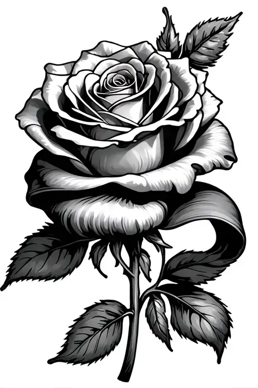 single long stem rose with ribbon wrapped loosely tattoo design idea