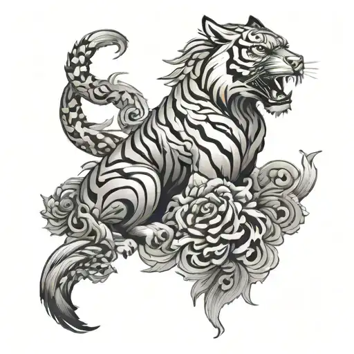 tiger and phoenix shoulder tattoo in  japanese style tattoo design idea