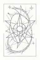 simple linear sun. underneath it, a linear crescent moon. underneath that, a four point star. all separate, not overlap. tattoo design idea