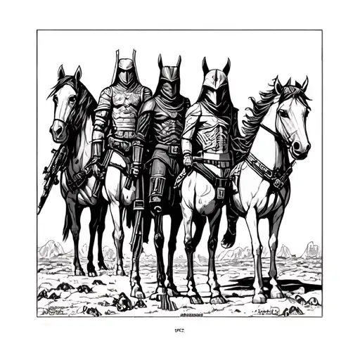 four horsemen and Star Wars mash up cartoon tattoo design idea