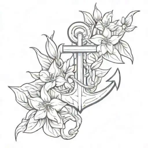 A sketch style tattoo of an anchor with daffodils growing around it, representing your dedication to the Navy and your love for daffodils tattoo design idea