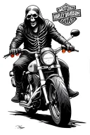 grim reaper on a Harley davidson motorcycle with harley Davidson logo tattoo design idea