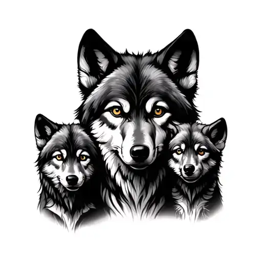 tattoo she-Wolf with three cubs tattoo design idea