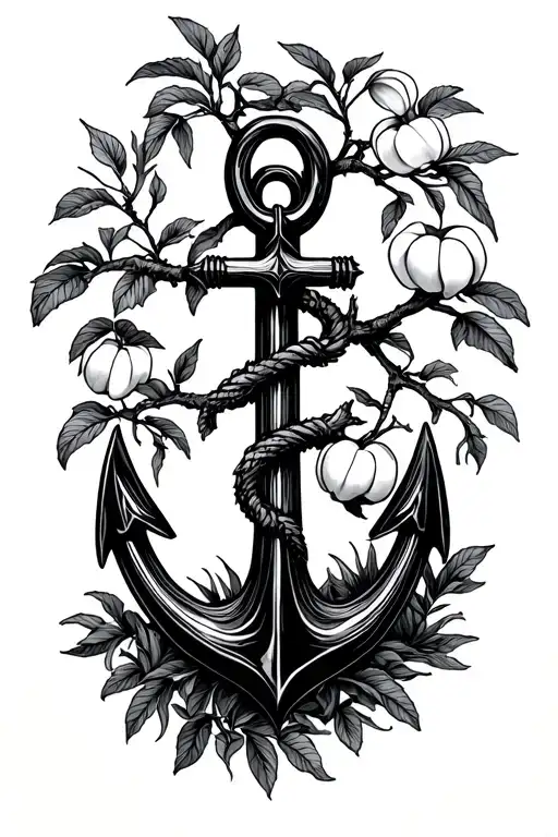 peach tree and anchor tattoo design idea