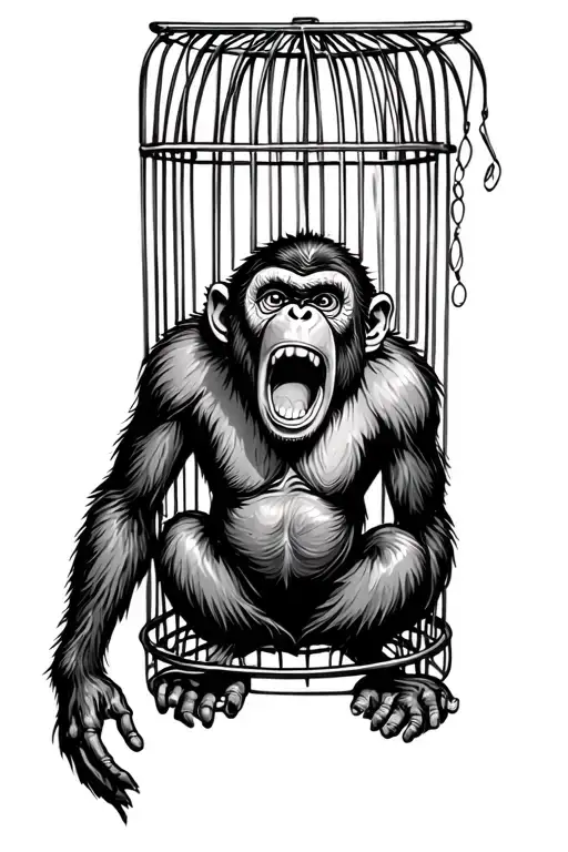 crying screaming monkey in a cage tattoo design idea