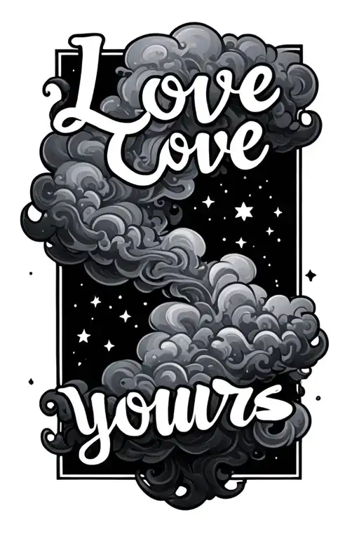 tattoo background smoke clouds with stars and a text saying Love yours tattoo design idea