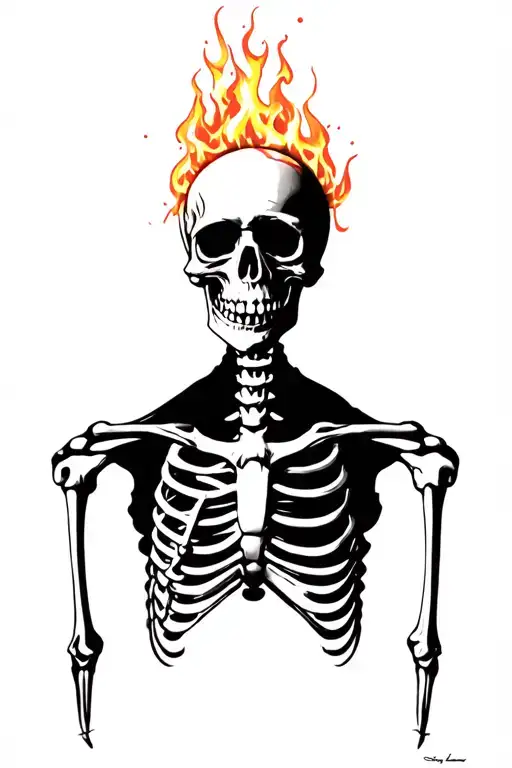 Skeleton suffering burning tattoo design idea
