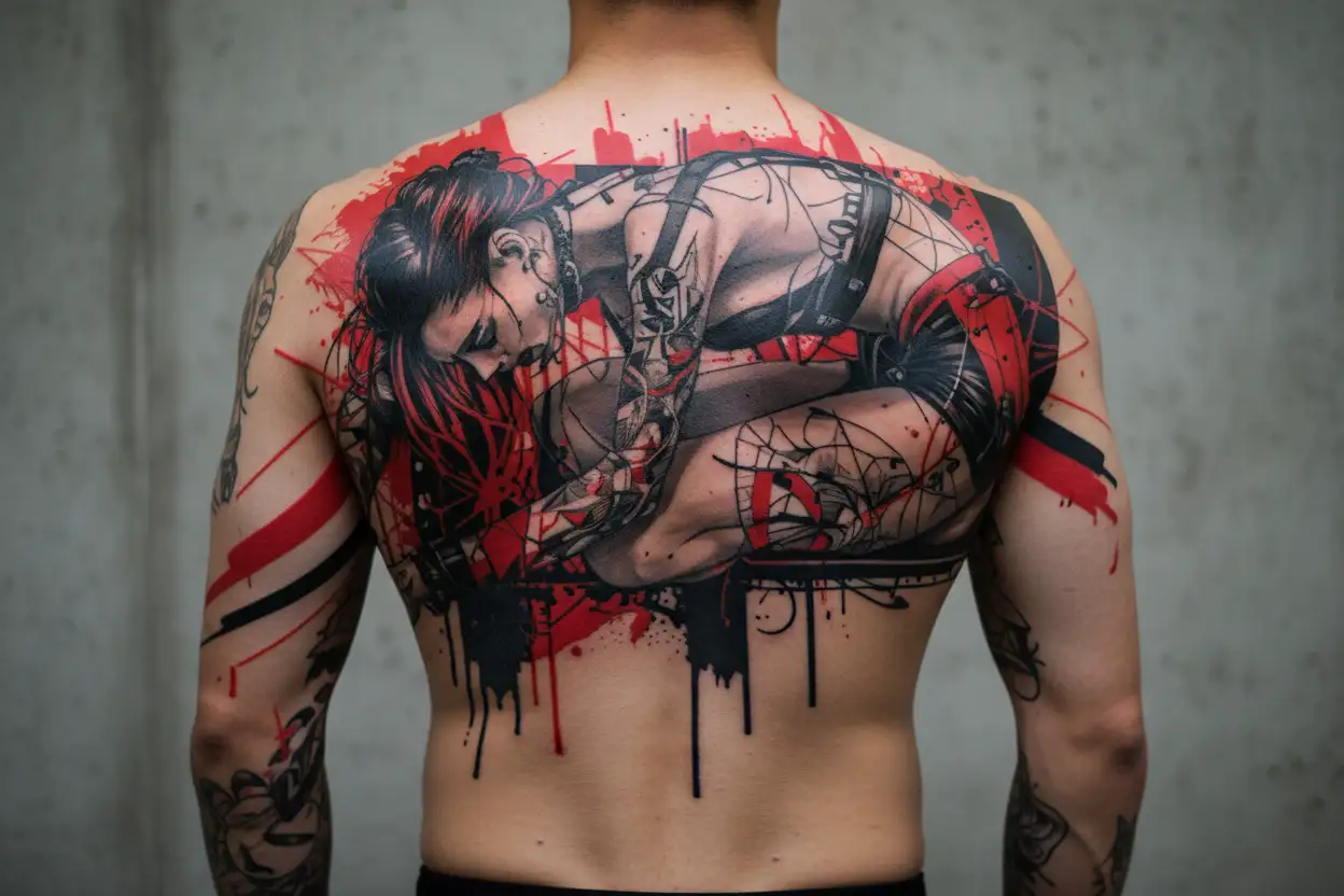 woman in bondage tattoo design idea