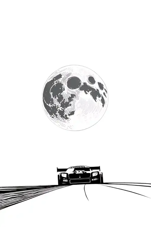 nascar driving under a lunar tattoo design idea