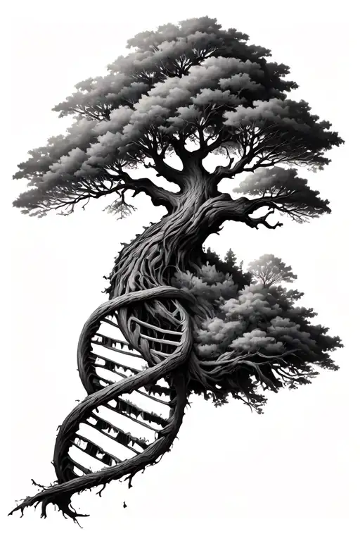 tree of life intertwined representing DNA double helix intertwined tattoo design idea