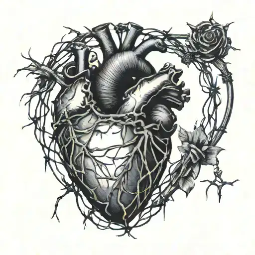 anatomical heart wrapped with barbed wire tattoo design idea