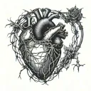 anatomical heart wrapped with barbed wire tattoo design idea