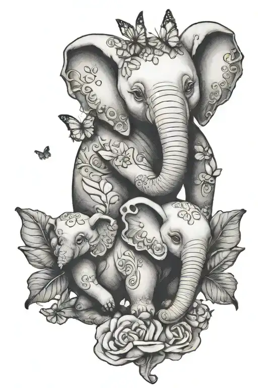 moon, butterfly, elephant, koala hugging tattoo design idea