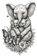 moon, butterfly, elephant, koala hugging tattoo design idea