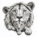 lion with two lion cub cuddly blanket wrapped tattoo design idea